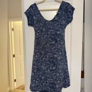 Pact fit and flare crossover back dress